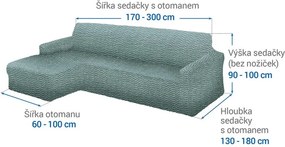 Bielastické poťahy CRISTINA mätová sedačka s otomanom vľavo (š. 170 - 300 cm)