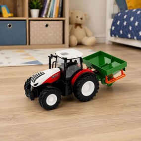 LEAN Toys Poľnohospodársky traktor so sejacím zariadením, diaľkovo ovládaný RC, s červenými svetlami, mierka 1:24