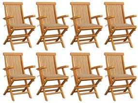 Záhradné stoličky s béžovými podložkami 8 ks tíkový masív 3072892