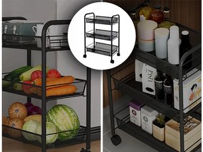 VERK GROUP Mobilný kovový regál s kolieskami, 3 police, čierny kov SHELF