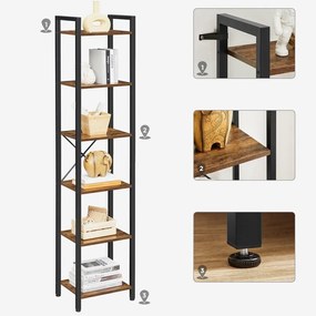 SongmicsHome Policový regál na knihy NOEL, 40x30x187,5cm, čierna/hnedá