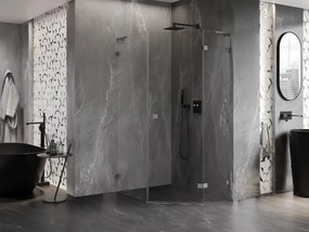 Mexen Lunar, L pravý výklopný päťuholníkový sprchový kút 80x100 cm priehľadný, profil grafit brúsený, 831L-080P-100L-66-00-P