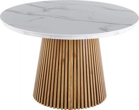 Vintino Jedálenský stôl NEVIO 120–160–200 × 120 cm – biely mramor / dub