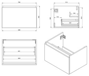 Sapho Sapho, LOREA skrinka s umývadlom 101x46x51,5cm (30+70 cm), pravá, dub Alabama/biela matná, LE070-2231-R-02