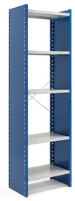 Policový kovový regál MIX, základná sekcia, 2100x600x400 mm, plný rám, modrá, šedá