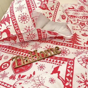 Obliečky bavlnené Vianočné obliečky Christmas červené TiaHome - 1x Vankúš 90x70cm, 1x Paplón 140x200cm
