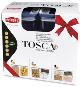 STEFANPLAST Súprava 3 obdĺžnikových dóz Tosca, transparetná/modrá