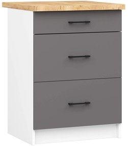 Kuchynská skrinka OLIVIE II 60x85 cm matná biela/matná grafitovo šedá/dub prírodný