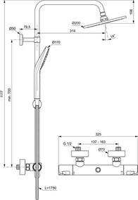 Ideal Standard Ceratherm T50 sprchový systém s termostatickou batériou A7225AA