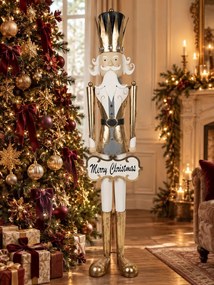 Zlatá kovová dekorácia socha Luskáčik Merry Christmas - 27*28*165 cm