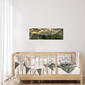 Obraz jazera s presvitajúcim slnkom (s hodinami) (90x30 cm)