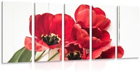 5-dielny obraz červené tulipány v rozkvete - 200x100