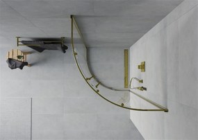 Mexen Rio, štvrťkruhový sprchovací kút s posuvnými dverami 90 (dvere) x 90 (dvere) x 190 cm, 5mm číre sklo, zlatý profil, 863-090-090-50-00