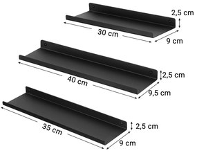 Dekorstudio Set 3ks čiernych kovových nástenných políc - LFS12BK