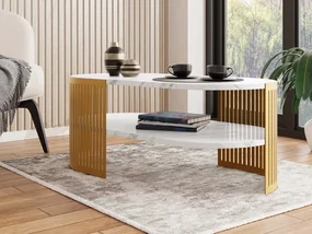Konferenčný stolík Zinzit Gold II, Farba: zlatá/biely mramor