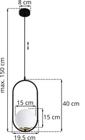 Závesné svietidlo Florence, 1x biele sklenené tienidlo, b/g, U