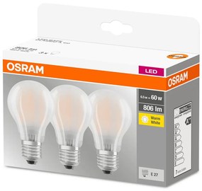 OSRAM Sada 3x LED žiarovka E27, A60, 7W, 806lm, 2700K, teplá biela, matná