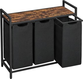 Kôš na bielizeň, s 3 vyťahovacími a odnímateľnými vakmi, 3 x 38 L, čierny