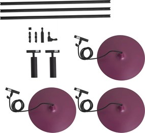 Moderný koľajnicový systém čierny s 2 reflektormi a 3 závesnými svietidlami fialový 1-fázový - Slimline Uzzy Panzi