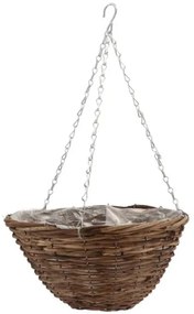 Závesný hnedý prútený okrúhly kvetináč - Ø 35*16 cm