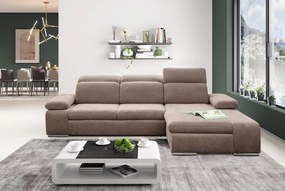 Rohová sedacia súprava Odessa, svetlo hnedá látka, pravý roh