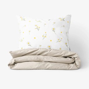 Goldea bavlnené posteľné obliečky duo - harmanček s latte 140 x 220 a 70 x 90 cm
