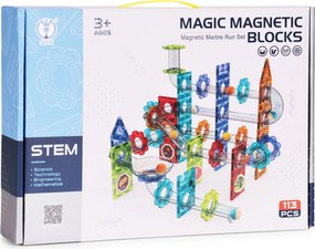 MULTISTORE Magnetické kocky 113 dielov s LED guličkovou dráhou – 3D stavebnica pre deti 3+