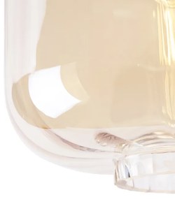 Dizajnové stropné svietidlo čierne s jantárovým sklom - Qara