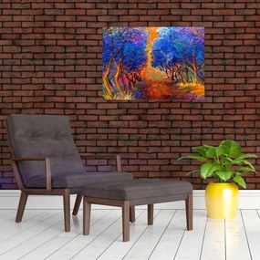 Sklenený obraz - jesenné koruny stromov, moderný impresionizmus (70x50 cm)