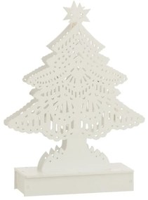 Dekorácia biely drevený stromček s ľad svetielkami - 15*4*23 cm