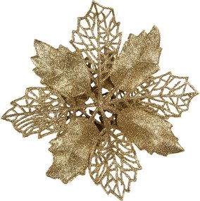 Zlatá trblietavá umelá dekorácia kvetina Poinsettia - Ø 22*5 cm