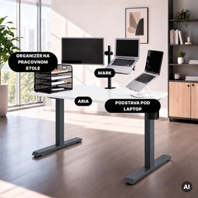 Elektrický stôl s nastavením výšky ergonomický antracitovo-bieli, 1200x600 mm: ARIA