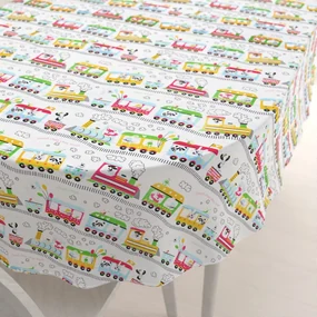Biante Detský bavlnený oválny obrus Sandra SA-328 Vláčik so zvieratkami na bielom 140x180 cm