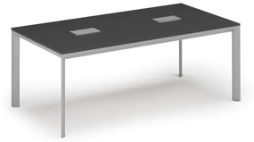 Stôl INVITATION 2000 x 1000 x 740, grafit + 2x stolná zásuvka TYP I, strieborná