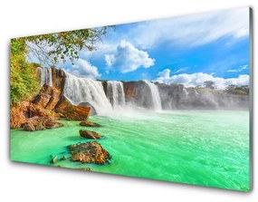 Skleneny obraz Vodopád jazero príroda 125x50 cm