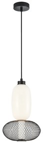 Závesné svietidlo Arame, 1x biele sklenené/čierne drôtené tienidlo, b