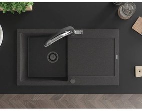 Mexen Leo, 1-komorový granitový drez 900x500x190 mm a drezová batéria Duo, čierna škvrnitá, 6501-76-671701-07-B