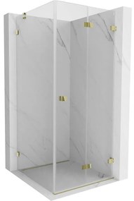 Mexen Lunar-F, 1-krídlový sprchový kút so skladacími dverami, pravý, 90 x 90 cm, 8mm číre sklo, zlatý lesklý profil, 836-090-090-50-00-P