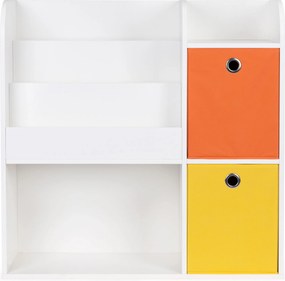 Detský regál ECOTOYS 89×35×88 cm, biely s poličkami a 2 textilnými košmi
