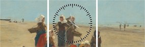 Obraz - Eugène Boudin, Women on the Beach at Berck, reprodukcia (s hodinami) (90x30 cm)