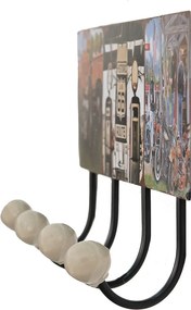 Nástenný kovový vešiak so 4-mi háčikmi Route 66 - 40*7*18 cm