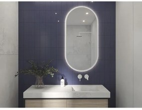 Oválne LED zrkadlo do kúpeľne s osvetlením OVAL LINE BACKLIGHT 100 x 50 cm v bielom ráme