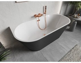 Mexen Oris, voľne stojaca ryhovaná vaňa 170 x 80 cm, biela-šedá, ružové zlato prepad, 52871708062-60