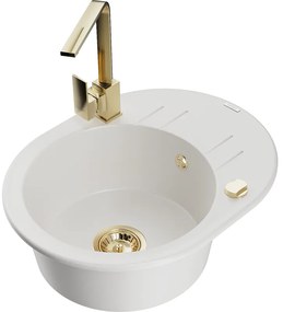 Mexen Kevin, drez granitový 586x458x190 mm, 1-komorový a zlatá Rita, biela, 6517-20-670300-50
