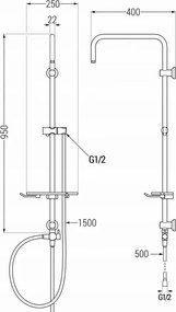 Mexen T, sprchový stĺp, sprchová hadica 150cm, polička, prepínač sprchy, zlatá lesklá, 7939399-50