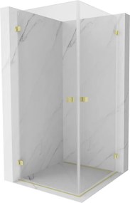 Mexen Lunar-B Duo, výklopný sprchový kút 100 x 100 cm, 8mm číre sklo, zlatý matný profil, 832-100L-100P-55-00