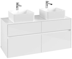 VILLEROY &amp; BOCH Collaro závesná skrinka pod dve umývadlá na dosku, 4 zásuvky, 1200 x 500 x 548 mm, Glossy White, C04400DH