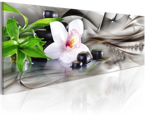 Artgeist Obraz - Zen composition: bamboo, orchid and stones Veľkosť: 120x40, Verzia: Na talianskom plátne