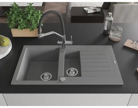 Mexen Matias, 1,5-komorový granitový drez 900x505x200 mm a drezová batéria Duo, šedá, 6502-71-671701-07