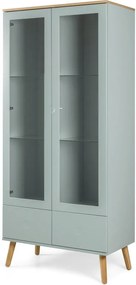 Zelená vitrína s detailmi v dekore dubového dreva Tenzo Dot, výška 175 cm